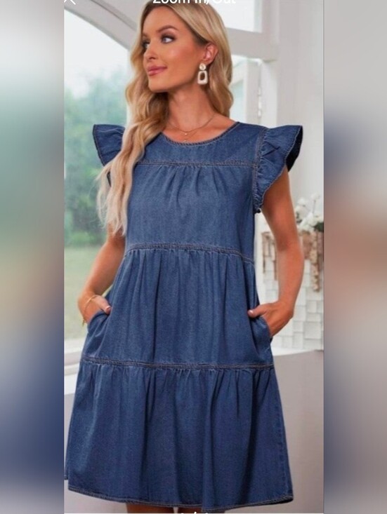 Dresses & Skirts - Denim Blue Ruffle Sleeve Tiered Dress